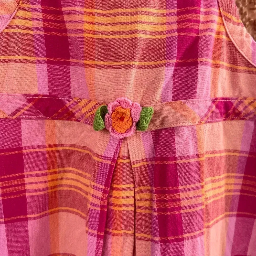 Baby Girl Vintage Carter’s Pink Plaid Embroidered Flower Dress Size 18 Months